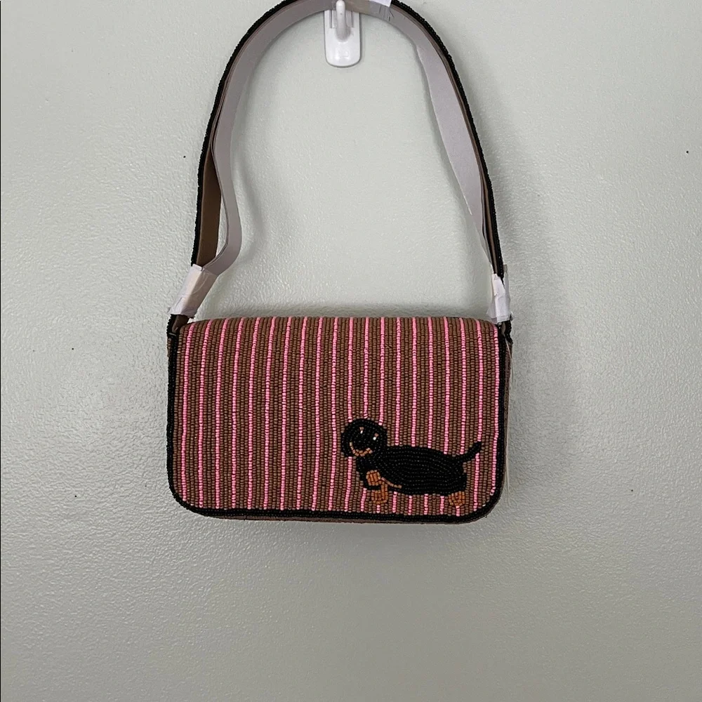 Fiona Striped Beaded Dachshund Shoulder Bag - Picture 7 of 9